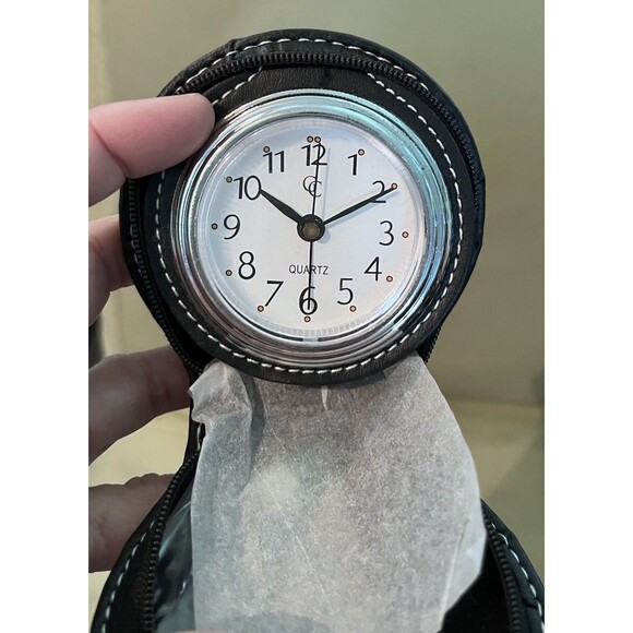 Vintage NOS GC Analog Travel Clock With Black Faux Zippered Case New Battery - Picture 1 of 5